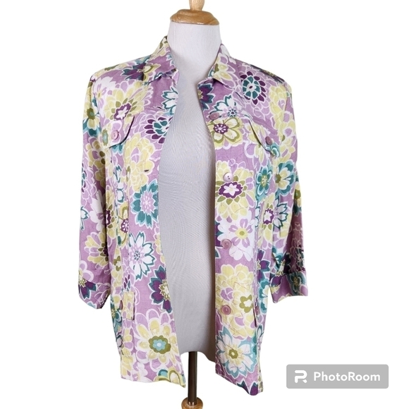 Alfred Dunner Floral Linen Jacket Blazer - Picture 2 of 9